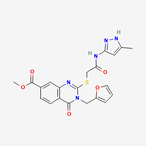 molecular formula C21H19N5O5S B2571129 methyl 3-[(furan-2-yl)methyl]-2-({[(3-methyl-1H-pyrazol-5-yl)carbamoyl]methyl}sulfanyl)-4-oxo-3,4-dihydroquinazoline-7-carboxylate CAS No. 852691-37-3