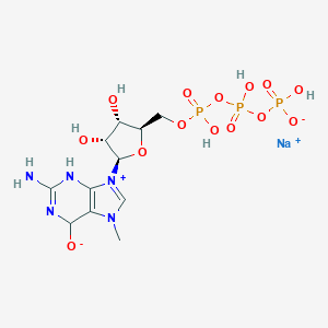 molecular formula C11H19N5NaO14P3 B025712 Sodium;[[[(2R,3S,4R,5R)-5-(2-amino-7-methyl-6-oxido-3,6-dihydropurin-9-ium-9-yl)-3,4-dihydroxyoxolan-2-yl]methoxy-hydroxyphosphoryl]oxy-hydroxyphosphoryl] hydrogen phosphate CAS No. 104809-18-9