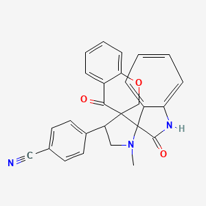 molecular formula C27H21N3O3 B2571263 chroman-4'-one-3'-spiro-3-N-methyl-4-(4-cyanophenyl)-pyrrolidine-2-spiro-3