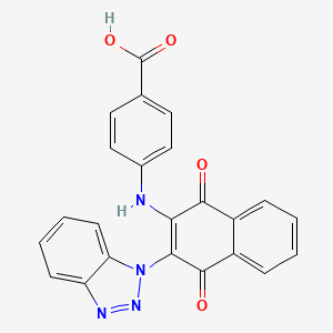 molecular formula C23H14N4O4 B2571270 4-{[3-(1H-1,2,3-benzotriazol-1-yl)-1,4-dioxo-1,4-dihydronaphthalen-2-yl]amino}benzoic acid CAS No. 586986-62-1