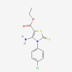 molecular formula C12H11ClN2O2S2 B2571277 Ethyl 4-amino-3-(4-chlorophenyl)-2-thioxo-2,3-dihydro-1,3-thiazole-5-carboxylate CAS No. 57037-03-3