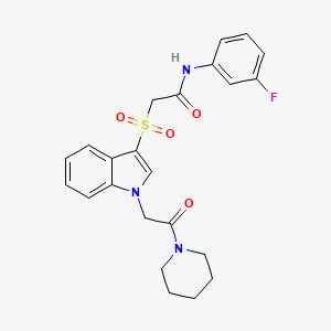 molecular formula C23H24FN3O4S B2571299 N-(3-fluorophenyl)-2-((1-(2-oxo-2-(piperidin-1-yl)ethyl)-1H-indol-3-yl)sulfonyl)acetamide CAS No. 878058-86-7