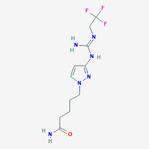 molecular formula C11H17F3N6O B025713 3-((Imino((2,2,2-trifluoroethyl)amino)methyl)amino)-1H-pyrazole-1-pentanamide CAS No. 84545-30-2
