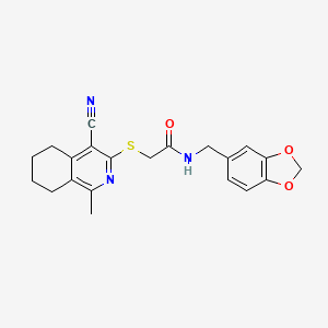 B2571322 N-(1,3-benzodioxol-5-ylmethyl)-2-[(4-cyano-1-methyl-5,6,7,8-tetrahydroisoquinolin-3-yl)sulfanyl]acetamide CAS No. 607696-76-4
