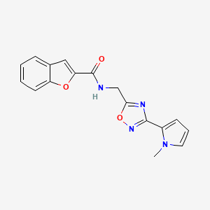 molecular formula C17H14N4O3 B2571346 N-((3-(1-methyl-1H-pyrrol-2-yl)-1,2,4-oxadiazol-5-yl)methyl)benzofuran-2-carboxamide CAS No. 2034547-66-3