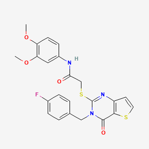 molecular formula C23H20FN3O4S2 B2571470 N-(3,4-dimethoxyphenyl)-2-({3-[(4-fluorophenyl)methyl]-4-oxo-3H,4H-thieno[3,2-d]pyrimidin-2-yl}sulfanyl)acetamide CAS No. 1252901-64-6