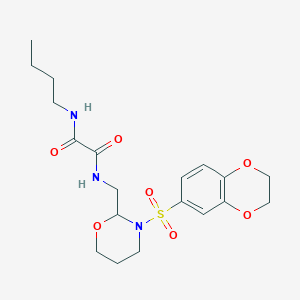 molecular formula C19H27N3O7S B2571520 N-butyl-N'-{[3-(2,3-dihydro-1,4-benzodioxine-6-sulfonyl)-1,3-oxazinan-2-yl]methyl}ethanediamide CAS No. 872881-48-6