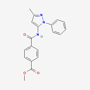 molecular formula C19H17N3O3 B2571527 methyl 4-((3-methyl-1-phenyl-1H-pyrazol-5-yl)carbamoyl)benzoate CAS No. 1172876-74-2
