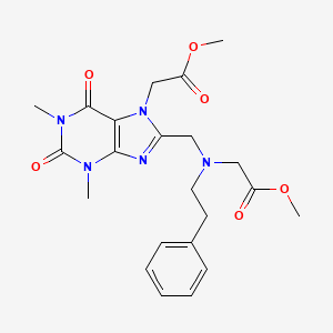 molecular formula C22H27N5O6 B2571637 methyl 2-({[7-(2-methoxy-2-oxoethyl)-1,3-dimethyl-2,6-dioxo-2,3,6,7-tetrahydro-1H-purin-8-yl]methyl}(2-phenylethyl)amino)acetate CAS No. 887197-27-5