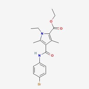 molecular formula C18H21BrN2O3 B2571652 ethyl 4-((4-bromophenyl)carbamoyl)-1-ethyl-3,5-dimethyl-1H-pyrrole-2-carboxylate CAS No. 863006-77-3