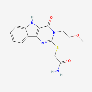 molecular formula C15H16N4O3S B2571736 2-[[3-(2-methoxyethyl)-4-oxo-5H-pyrimido[5,4-b]indol-2-yl]sulfanyl]acetamide CAS No. 888436-35-9