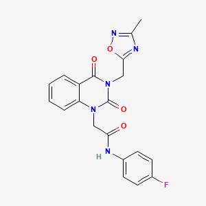molecular formula C20H16FN5O4 B2571773 N-(4-fluorophenyl)-2-(3-((3-methyl-1,2,4-oxadiazol-5-yl)methyl)-2,4-dioxo-3,4-dihydroquinazolin-1(2H)-yl)acetamide CAS No. 941887-21-4