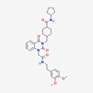 molecular formula C33H42N4O6 B2571812 N-cyclopentyl-4-((1-(2-((3,4-dimethoxyphenethyl)amino)-2-oxoethyl)-2,4-dioxo-1,2-dihydroquinazolin-3(4H)-yl)methyl)cyclohexanecarboxamide CAS No. 866346-20-5