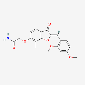 molecular formula C20H19NO6 B2571822 (Z)-2-((2-(2,4-dimethoxybenzylidene)-7-methyl-3-oxo-2,3-dihydrobenzofuran-6-yl)oxy)acetamide CAS No. 859662-74-1