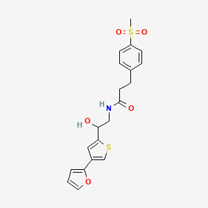 molecular formula C20H21NO5S2 B2571841 N-{2-[4-(furan-2-yl)thiophen-2-yl]-2-hydroxyethyl}-3-(4-methanesulfonylphenyl)propanamide CAS No. 2380042-08-8