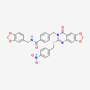 molecular formula C32H24N4O8S B2571842 N-[(2H-1,3-benzodioxol-5-yl)methyl]-4-[(6-{[(4-nitrophenyl)methyl]sulfanyl}-8-oxo-2H,7H,8H-[1,3]dioxolo[4,5-g]quinazolin-7-yl)methyl]benzamide CAS No. 688061-85-0