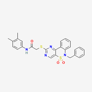 2-((6-benzyl-5,5-dioxido-6H-benzo[c]pyrimido[4,5-e][1,2]thiazin-2-yl)thio)-N-(3,4-dimethylphenyl)acetamide