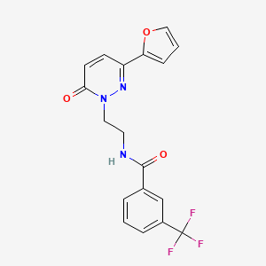 molecular formula C18H14F3N3O3 B2571933 N-{2-[3-(furan-2-yl)-6-oxo-1,6-dihydropyridazin-1-yl]ethyl}-3-(trifluoromethyl)benzamide CAS No. 946283-41-6