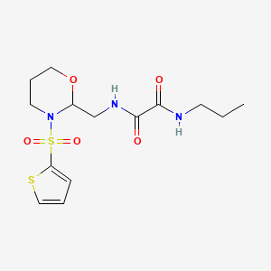 molecular formula C14H21N3O5S2 B2571968 N1-propyl-N2-((3-(thiophen-2-ylsulfonyl)-1,3-oxazinan-2-yl)methyl)oxalamide CAS No. 872986-55-5