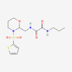 B2571968 N-propyl-N'-[(3-thiophen-2-ylsulfonyl-1,3-oxazinan-2-yl)methyl]oxamide CAS No. 872986-55-5