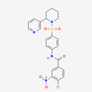 molecular formula C23H21ClN4O5S B2571996 4-chloro-3-nitro-N-(4-((2-(pyridin-3-yl)piperidin-1-yl)sulfonyl)phenyl)benzamide CAS No. 393834-87-2