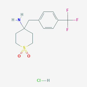 molecular formula C13H17ClF3NO2S B2572002 4-Amino-4-{[4-(trifluoromethyl)phenyl]methyl}-1lambda(6)-thiane-1,1-dione hydrochloride CAS No. 2197062-45-4