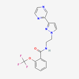 molecular formula C17H14F3N5O2 B2572037 N-(2-(3-(pyrazin-2-yl)-1H-pyrazol-1-yl)ethyl)-2-(trifluoromethoxy)benzamide CAS No. 2034548-40-6