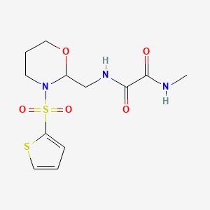 molecular formula C12H17N3O5S2 B2572065 N1-methyl-N2-((3-(thiophen-2-ylsulfonyl)-1,3-oxazinan-2-yl)methyl)oxalamide CAS No. 869072-18-4