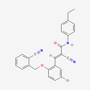 molecular formula C26H20BrN3O2 B2572088 (E)-3-[5-bromo-2-[(2-cyanophenyl)methoxy]phenyl]-2-cyano-N-(4-ethylphenyl)prop-2-enamide CAS No. 340301-45-3