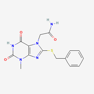 molecular formula C15H15N5O3S B2572133 2-[8-(benzylsulfanyl)-3-methyl-2,6-dioxo-2,3,6,7-tetrahydro-1H-purin-7-yl]acetamide CAS No. 303969-51-9