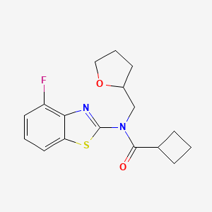molecular formula C17H19FN2O2S B2572146 N-(4-fluoro-1,3-benzothiazol-2-yl)-N-[(oxolan-2-yl)methyl]cyclobutanecarboxamide CAS No. 1170891-37-8