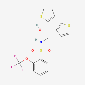 molecular formula C17H14F3NO4S3 B2572163 N-(2-hydroxy-2-(thiophen-2-yl)-2-(thiophen-3-yl)ethyl)-2-(trifluoromethoxy)benzenesulfonamide CAS No. 2034329-13-8
