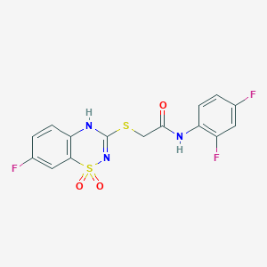 molecular formula C15H10F3N3O3S2 B2572171 N-(2,4-difluorophenyl)-2-[(7-fluoro-1,1-dioxo-4H-1lambda6,2,4-benzothiadiazin-3-yl)sulfanyl]acetamide CAS No. 886954-14-9
