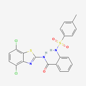 molecular formula C21H15Cl2N3O3S2 B2572219 N-(4,7-dichloro-1,3-benzothiazol-2-yl)-2-(4-methylbenzenesulfonamido)benzamide CAS No. 921107-08-6