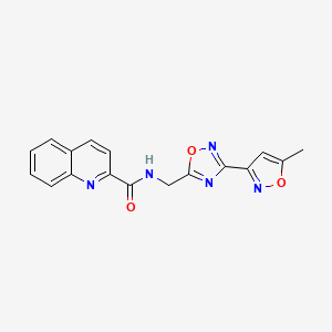 molecular formula C17H13N5O3 B2572255 N-((3-(5-methylisoxazol-3-yl)-1,2,4-oxadiazol-5-yl)methyl)quinoline-2-carboxamide CAS No. 2034466-69-6