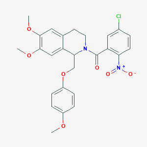 (5-chloro-2-nitrophenyl)(6,7-dimethoxy-1-((4-methoxyphenoxy)methyl)-3,4-dihydroisoquinolin-2(1H)-yl)methanone