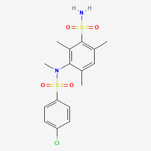 molecular formula C16H19ClN2O4S2 B2572291 2,4,6-trimethyl-3-(N-methyl4-chlorobenzenesulfonamido)benzene-1-sulfonamide CAS No. 838392-79-3