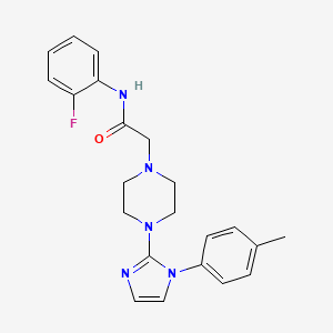 molecular formula C22H24FN5O B2572300 N-(2-fluorophenyl)-2-(4-(1-(p-tolyl)-1H-imidazol-2-yl)piperazin-1-yl)acetamide CAS No. 1021036-84-9