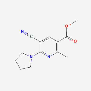 molecular formula C13H15N3O2 B2572306 Methyl 5-cyano-2-methyl-6-(1-pyrrolidinyl)nicotinate CAS No. 303146-75-0