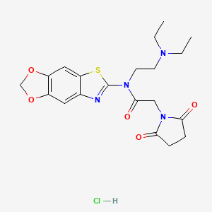 molecular formula C20H25ClN4O5S B2572345 N-[2-(diethylamino)ethyl]-N-([1,3]dioxolo[4,5-f][1,3]benzothiazol-6-yl)-2-(2,5-dioxopyrrolidin-1-yl)acetamide;hydrochloride CAS No. 1052537-05-9