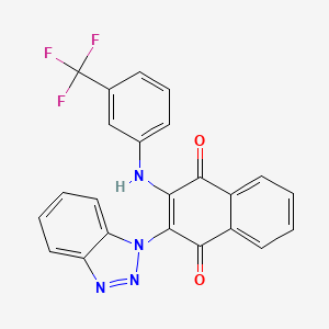 molecular formula C23H13F3N4O2 B2572355 2-(1H-benzo[d][1,2,3]triazol-1-yl)-3-((3-(trifluoromethyl)phenyl)amino)naphthalene-1,4-dione CAS No. 385387-33-7