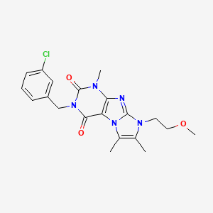 molecular formula C20H22ClN5O3 B2572360 2-[(3-Chlorophenyl)methyl]-6-(2-methoxyethyl)-4,7,8-trimethylpurino[7,8-a]imidazole-1,3-dione CAS No. 878410-98-1