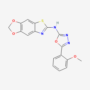molecular formula C17H12N4O4S B2572370 N-[5-(2-methoxyphenyl)-1,3,4-oxadiazol-2-yl]-4,6-dioxa-10-thia-12-azatricyclo[7.3.0.0^{3,7}]dodeca-1(9),2,7,11-tetraen-11-amine CAS No. 862976-88-3