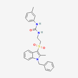 molecular formula C26H27N3O3S B2572379 1-(2-((1-benzyl-2-methyl-1H-indol-3-yl)sulfonyl)ethyl)-3-(m-tolyl)urea CAS No. 946351-11-7