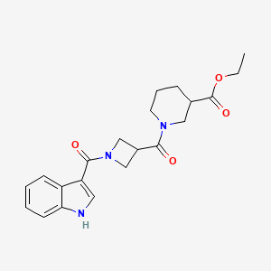 molecular formula C21H25N3O4 B2572380 ethyl 1-[1-(1H-indole-3-carbonyl)azetidine-3-carbonyl]piperidine-3-carboxylate CAS No. 1396845-44-5