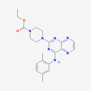 molecular formula C21H25N7O2 B2572381 ETHYL 4-{4-[(2,5-DIMETHYLPHENYL)AMINO]PTERIDIN-2-YL}PIPERAZINE-1-CARBOXYLATE CAS No. 946298-09-5