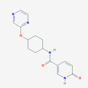 molecular formula C16H18N4O3 B2572389 6-oxo-N-((1r,4r)-4-(pyrazin-2-yloxy)cyclohexyl)-1,6-dihydropyridine-3-carboxamide CAS No. 2034223-04-4