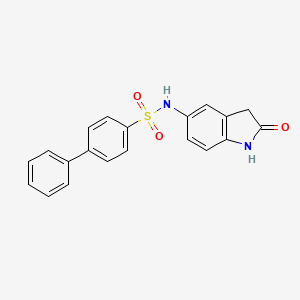 molecular formula C20H16N2O3S B2572415 N-(2-oxoindolin-5-yl)-[1,1'-biphenyl]-4-sulfonamide CAS No. 921836-83-1