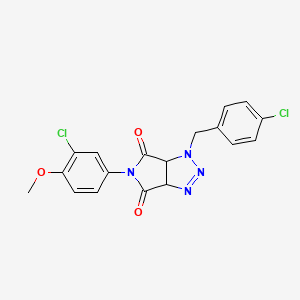 molecular formula C18H14Cl2N4O3 B2572428 5-(3-chloro-4-methoxyphenyl)-1-[(4-chlorophenyl)methyl]-1H,3aH,4H,5H,6H,6aH-pyrrolo[3,4-d][1,2,3]triazole-4,6-dione CAS No. 1008263-21-5