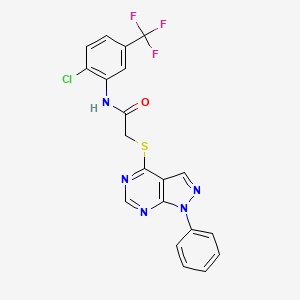 molecular formula C20H13ClF3N5OS B2572439 N-(2-chloro-5-(trifluoromethyl)phenyl)-2-((1-phenyl-1H-pyrazolo[3,4-d]pyrimidin-4-yl)thio)acetamide CAS No. 335223-81-9